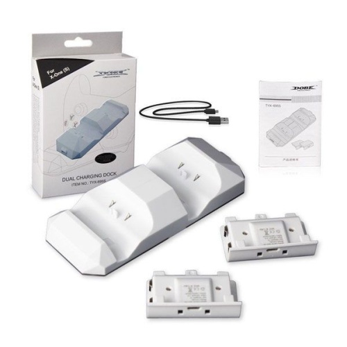 Зарядная станция XB One S Dual Charging Dock+2 шт АКБ 500 mAh с подсветкой White TYX-695S DOBE[XBOX ONE]